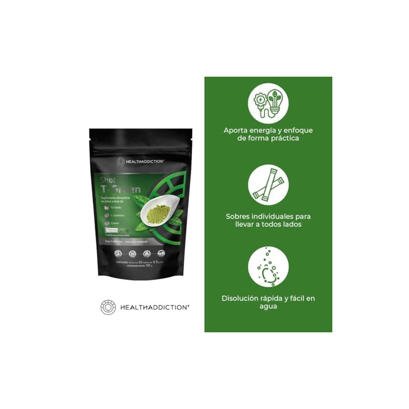 HEALTHADDICTION - Shot Termogénico T Green con L-Carnitina, Té Verde