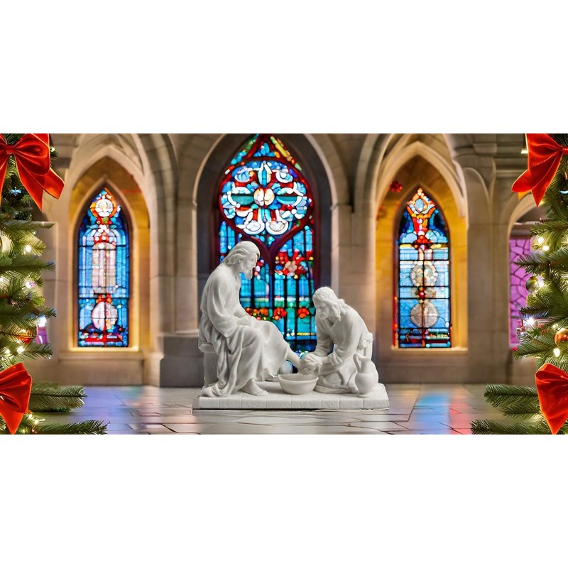 JFSM INC. Exquisite Jesus Washing Disciples Feet Resin Statue Marble