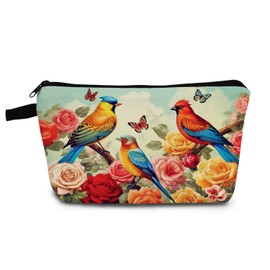 YULUENZE Floral Bird Makeup Bag Cute Small Organizer Bag with Zipper Floral Bird Cosmetic Bag Aesthetic Birthday Present for Women Sisters Friends -2