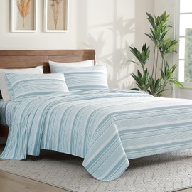 ClevaHome Classic Stripe Sheet Set - 4 Pieces Super Soft & Breathable Bed Sheet Set with Deep Pocket, Enhanced Comfort & Easy Care (Queen, Glacier Stripe)
