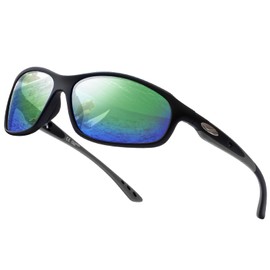 WIESMANN Polarized Sunglasses for Men Women,Oval Cycling Finishing Sports Sun Glasses with UV Protection 18217 (Black Green)