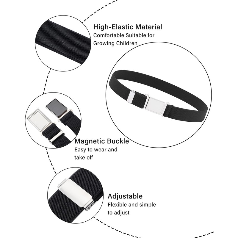 Boy Kids Magnetic Buckle Belt - Adjustable Elastic Child Belts