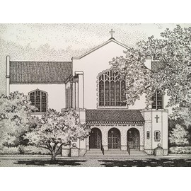The Citadel "Summerall Chapel" 11"x14" hand-drawn pen and ink print