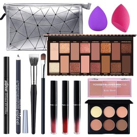 Kit de Maquillaje para Mujer, Incluye Paleta de Sombras de Ojos de 16 Colores, Rubor, Paleta base correctora, delineador de ojos, Esponja, Brocha, Lápiz para Cejas