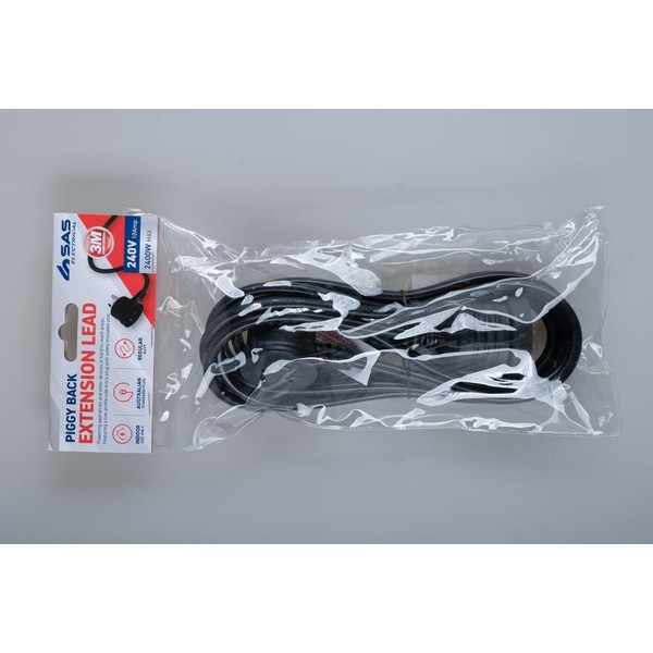 SAS Electrical 240V 10Amp Piggy Back Extension Lead, Black, 3