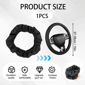 GCNWW Black Leather Steering Wheel Covers - Soft Microfiber, Anti-Slip, Breathable, Universal Size 37-38cm (14.5-15in), Comfortable & Durable, Stylish Car Interior Accessory