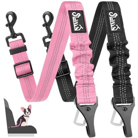 Eyein Dog Seat Belt, 2 in 1 Attachment Dog Car Harnesses Belt, Hook Latch Bar & Seatbelt Buckle with Anti Shock Elastic Nylon Bungee Buffer, Adjustable Reflective Duty Pet Safety Belts for Vehicle