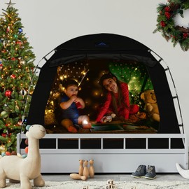 Blackout Bed Tent Full for Kids Sleeping, CPC Certified Blackout Autism Kids Sensory Tent for Floor Bed, Calm Corner for Autistic Boys Girls, with Large Top Vent (Black, Full)