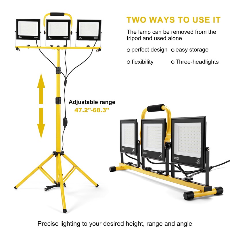 30000 Lumen Work Lights with Stand, 3 Adjustable Head LED