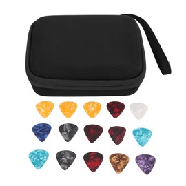 Guitar Pick Bag Set Large Space Waterproof Good Protection EVA Cloth Storage Holder Case with 15 Pcs Guitar Picks Black