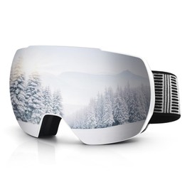 OULAIQI Ski Snow Goggles,OTG UV400 Protection,Anti Fog Skiing,Skating,Snowboarding,Snowboard Goggles For Men Women Youth (WhiteSliver)