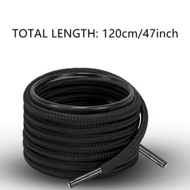 YOLCAR Round Sneaker Shoe Laces, 120cm/47inch, Polyester Material with Anti-Fray Tips, Versatile for Fashion and Crafts, Black