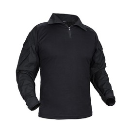 IDOGEAR OUTDOOR G3 Combat Shirts Camo Military Shirts with 4 Pockets Tactical Assault Long Sleeve for Paintball Airsoft(Black,Medium)