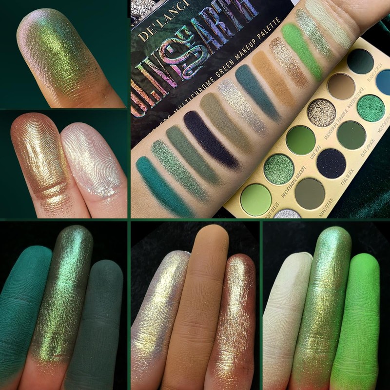Olive Green Eyeshadow Palette, Black Green Multichrome Eyeshadow for Green