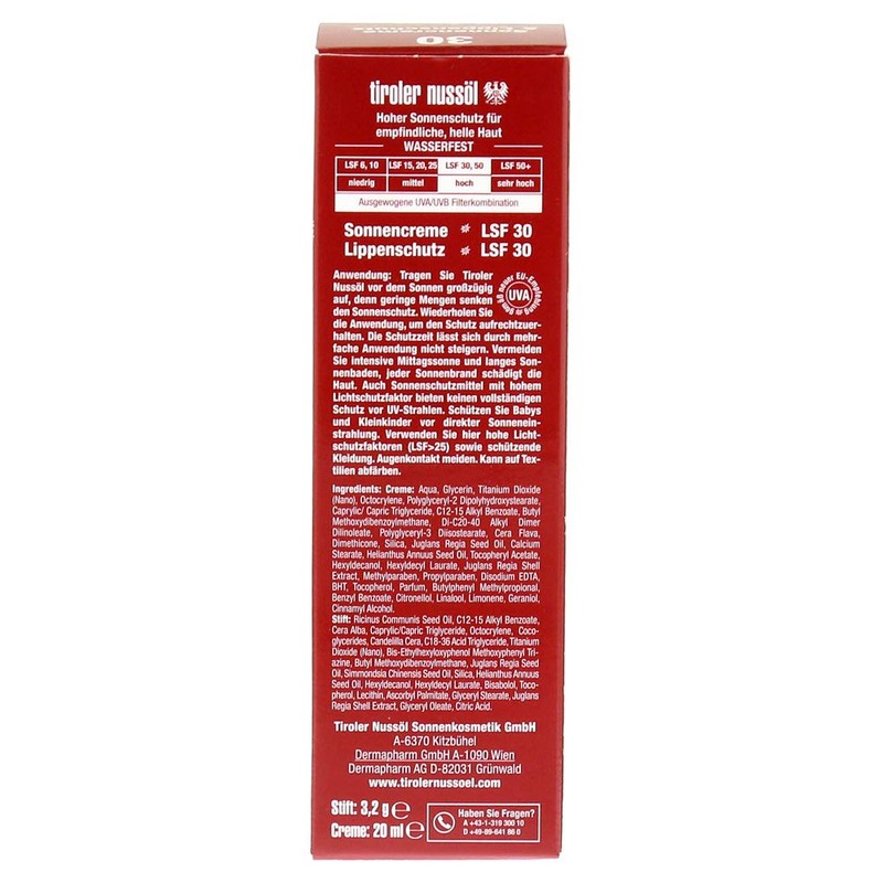 Tiroler Nussöl Alpine Sonnencr. & Lipstick 30/30