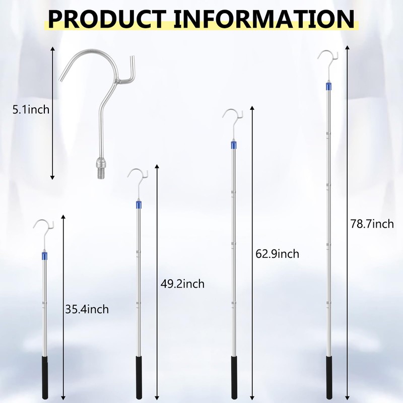 Clothes Hook Pole, Clothes Hanger Reaching Hook - Extendable 35"
