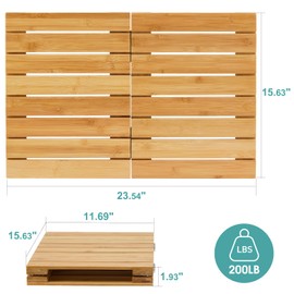 Waterproof Bamboo Bath Mat for Shower, Wooden Floor Mat for Bathroom, Foldable | Non-Slip | Heavy Duty, Shower Mat for Indoor Outdoor, 23.5in x 15.6in