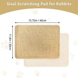 kathson Rabbit Scratching Pad 2 Pcs Natural Sisal Bunny Scratch Mat, Small Animals Nail Scratcher Guinea Pigs Grinding Claw Rug Pet Cage Flooring for Biting Sleeping Nesting (15.75 * 11.8 in)