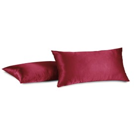 Aiking Home 100% Polyester Bridal Satin Luxury Pillowcases â Set of 2 Invisible Zipper Pillowcases - Machine Washable - (Standard 20x26 inch, Burgundy)