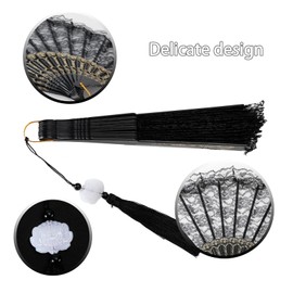 Qoyapow Foldable Fan Handheld Fabric Bamboo Fan Chinese Vintage Style Hand Held Folding Fans for Party Wedding Dancing Decoration (Lace)