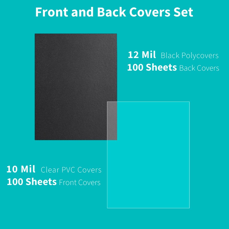Binditek 200 Pack Binding Covers and Backs Set, 8.5 x