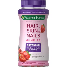 Nature's Bounty Vitamin Biotin Optimal Solutions Hair, Skin and Nails Gummies, Strawberry Flavored, 80 Count,.