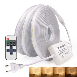 KISUFU 220 V LED Strip with Dimmable 1 m, 120 LEDs/m Super Bright High Density, IP65 Waterproof Flexible 2835 LED Light Strip for Kitchen, Garden and Bathroom, Home DIY Christmas Festival Decoration