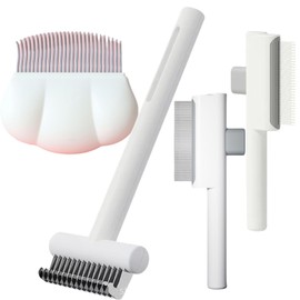 5 Pack Self - Cleaning Flea Comb for Cats Dogs – Dual Tooth and Gentle Cat Flea Comb for Long/Short Hair – Ergonomic Zen Brush Cat Grooming Supplies, Paw Soft Deshedding Brush (White)