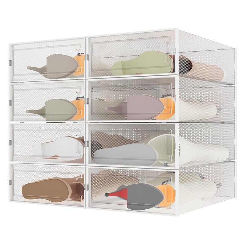 WAYTRIM Modern Clear White Foldable Boots Storage Box, 8 Pack