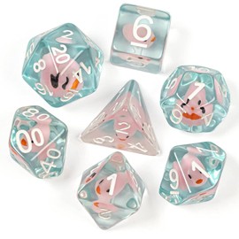 cusdie 7-Die DND Dice, Polyhedral Dice Set Filled with Animal, for TTRPG Role Playing Game Dungeons and Dragons D&D Dice (Pink Duck)