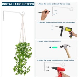onepeng Plant Hanger Indoor/Outdoor 10 inch Metal Wall Plant Hook Decorative Plant Hanger for Bird Feeders, Planters, Lanterns, Wind Chimes, Home Decor(4Pack,White)