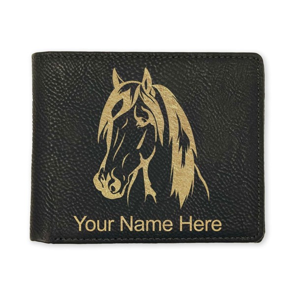LaserGram Faux Leather Bi-Fold Wallet, Horse Head 1, Personalized Engraving