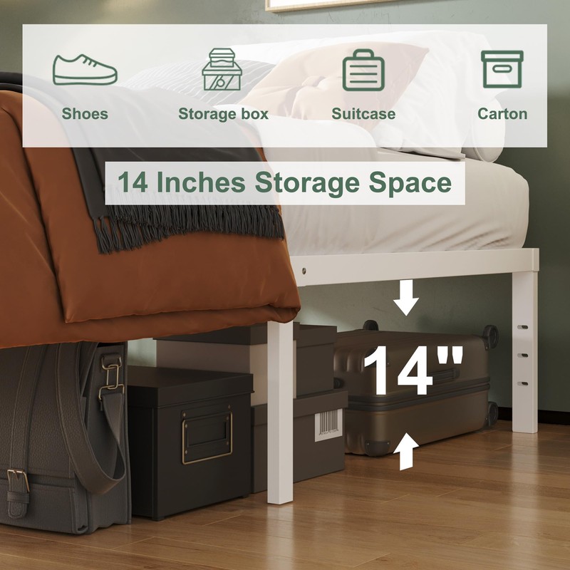 Upcanso 16 Inch White King Bed Frame Heavy Duty Metal