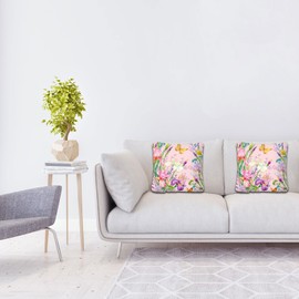 Betadistor Autumn Cushion Covers 18 x 18 inch Light Red Floral Butterfly 45cm x 45cm Soft Polyester Square Throw Pillow Case for Living Room Sofa Couch Bed Pillowcases Set of 2, Butterflies, 506-0107