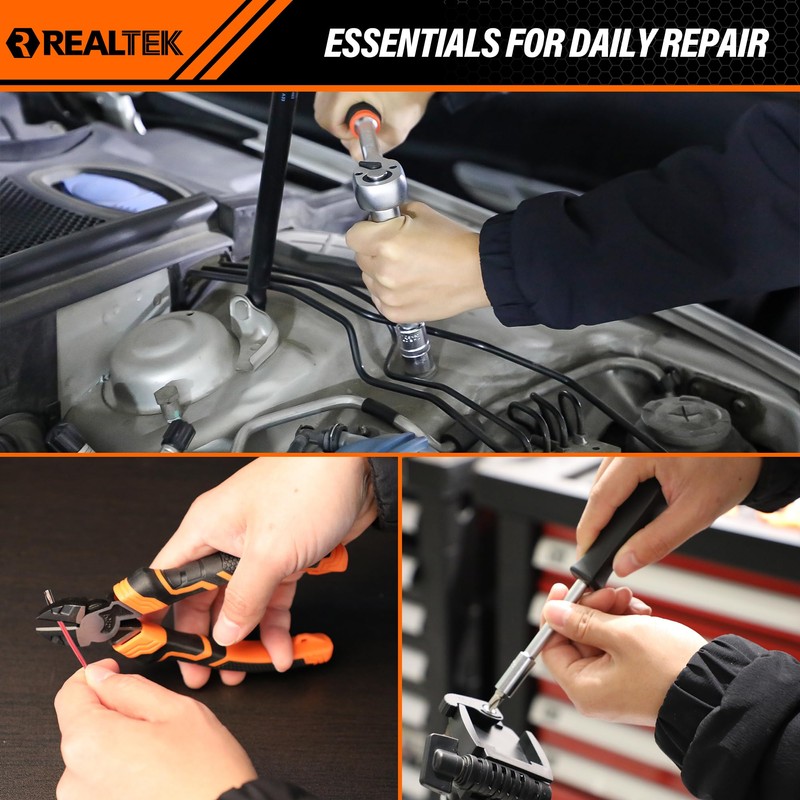 REALTEK 100 Piece Mechanic Tool Set, Car Tool Kit, Cr-V