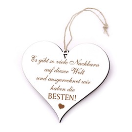 DEKO-LANDO Wooden Sign with German Text "Beste Nachbarn der Welt" [German Language] 13 x 12 cm "Wir haben die besten Nachbarn" [