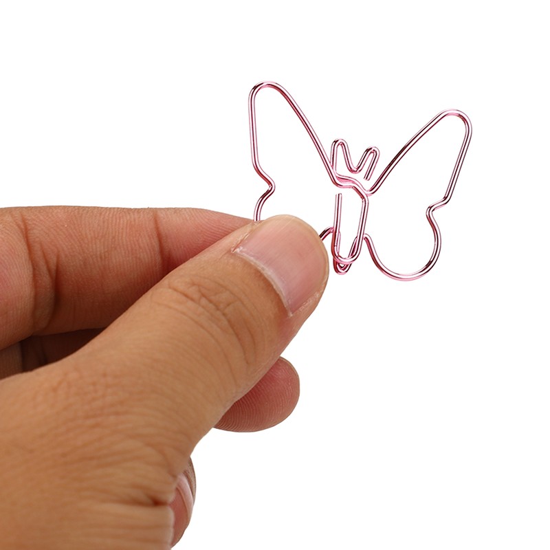50Pcs Pink Butterflies Paperclip Cartoon Color Plating Innovative Cute Paperclips