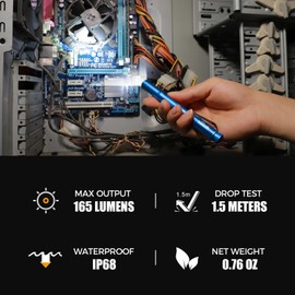 Brinyte PL01 165 Lumen Pen Light Flashlight Dual Mode High Low Ultra Thin AAA Battery Powered Inspection Light for Automotive Repair Mechanics Electricians with Pocket Clip (Blue)