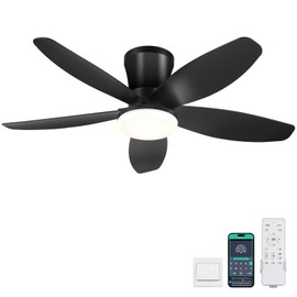 Surtime Ceiling Fans with Lights-36 Low Profile Ceiling Fan with Light and Remote/APP Control,Flush Mount,DC Reversible,LED Dimmable Blakc Ceiling Fans for Bedroom,Indoor/Outdoor Patio Use