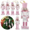 Pack of 6 Christmas Nutcracker Soldier Wooden Pendants Mini Nutcracker Hanging Ornament Christmas Tree Decoration Wooden Pendant for Window Fireplace Garden Christmas Party Decoration