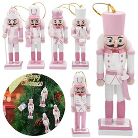 Pack of 6 Christmas Nutcracker Soldier Wooden Pendants Mini Nutcracker Hanging Ornament Christmas Tree Decoration Wooden Pendant for Window Fireplace Garden Christmas Party Decoration