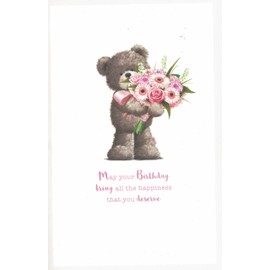 Daughter's 18th Birthday Card, Large Format 30.5 x 20.3 cm, Pink Butterfly Design with Teddy Bear