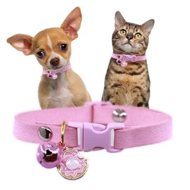 XXS Dog Collar with Bell, Pretty Tiny Girl Kitten Collar Female Puppy Collar with Bells for XXS Xs Pet Little Dogs Cat Animal, Pink XXSmall