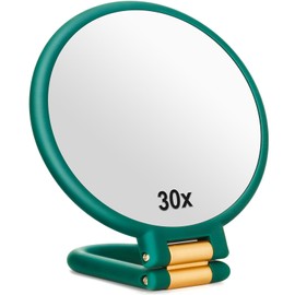 Sifolo 30x Magnifying Mirror, Travel Hand Mirrors with Handle - Double Side Handheld Mirror with 1X 30X Magnification & Adjustable Handle/Stand, Hand Held Foldable Travel Mirror for Makeup(Army Green)