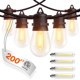 addlon 200FT(4-Pack*50FT) LED Outdoor String Lights with 64 Edison Vintage Shatterproof Bulbs, Commercial Grade Patio Lights, IP65 Waterproof for Balcony, Backyard and Garden, Warm White