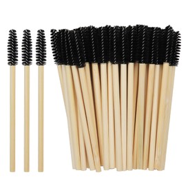 50 Pcs Disposable Lash Mascara Wands, Black Disposable Mascara Wands, Bamboo Eyelash Spoolies Eyebrow Brush, Eyelashes Extension Brush Applicator Mascaras Wand Cosmetic Makeup Tools