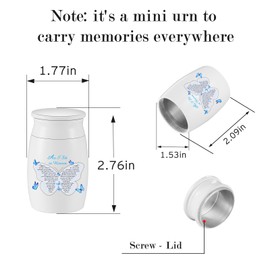 SOITIS Small Urns for Human Ashes, 2.76 Inch Aluminium Mini Keepsake Urn, Butterflies Funeral Cremation Urns for Ashes, Memorial Ashes Keepsake - White Mini Funeral Urn