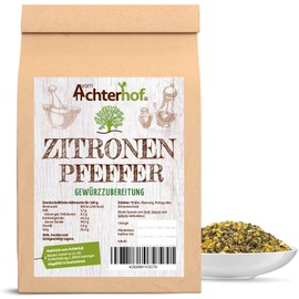 Lemon Pepper Coarse 250 g Suitable for Pepper Mill Spice Preparation Pepper Grains Shredded Natural vom-Achterhof