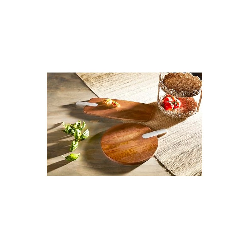 Mud Pie 14" Dia Round Board with Marble Handle, Brown