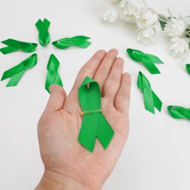 Mental Health Awareness Green Ribbon Pins, 200 Pcs Mental Health Satin Pins with Safety Pins Green Ribbons Mental Health Day Brooches Lapel Pin Bulk for Charity Social Event Party Favors Supplies